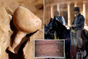 In a bizarre twist of irony, archaeologists have unearthed an ancient "holy grail" cup at the exact site where "Indiana Jones and The Last Crusade" was filmed.