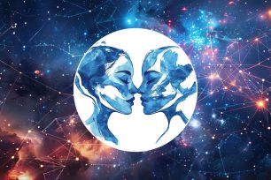 Drawing of two women within a circle, representing key dates and cosmic calendar for the year as explained by an expert astrologer