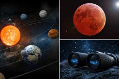 Planets and binoculars in space during winter night sky